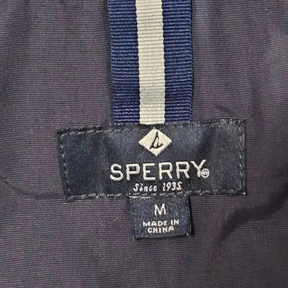 Sperry Nautical Windbreaker Navy Green Yellow Jacket w/ Tablet Pocket Sz Medium - Picture 6 of 6